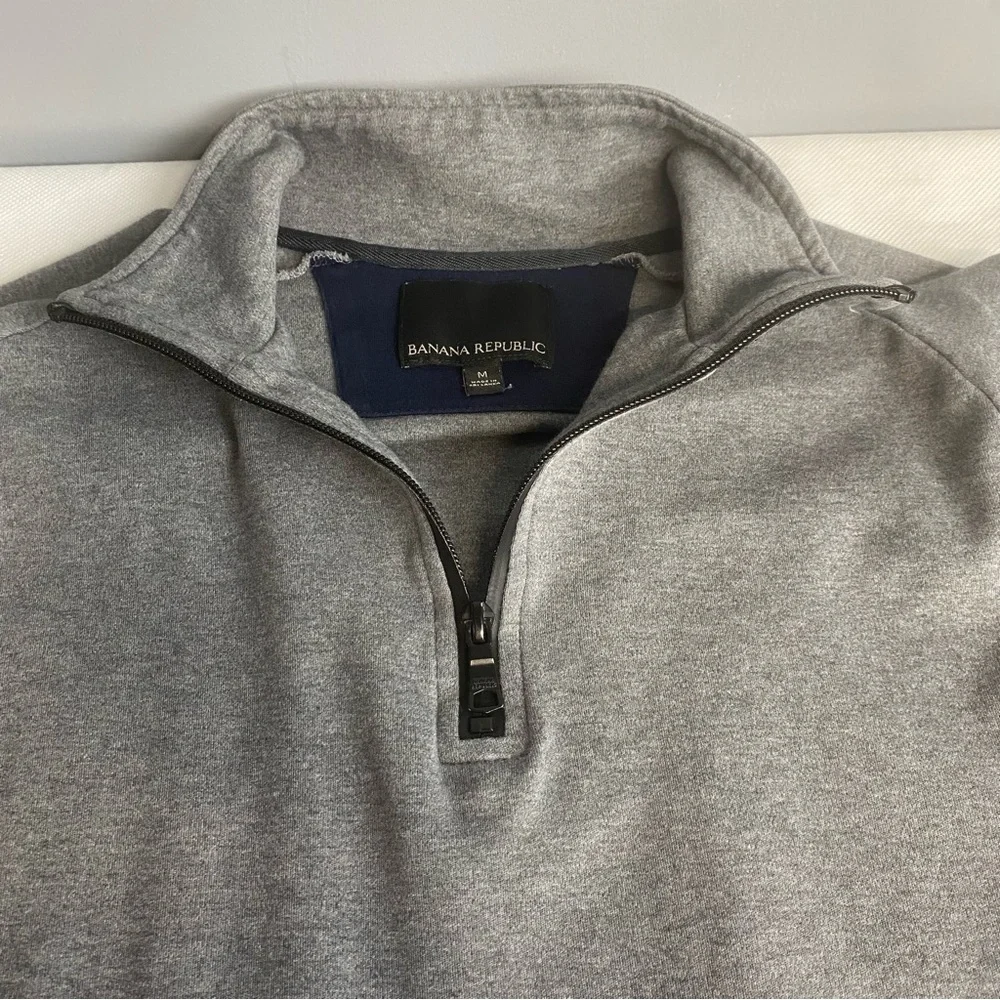 Banana Republic Sweater Mens Medium Gray Sweatshirt 1/4 Zip Pullover Cotton